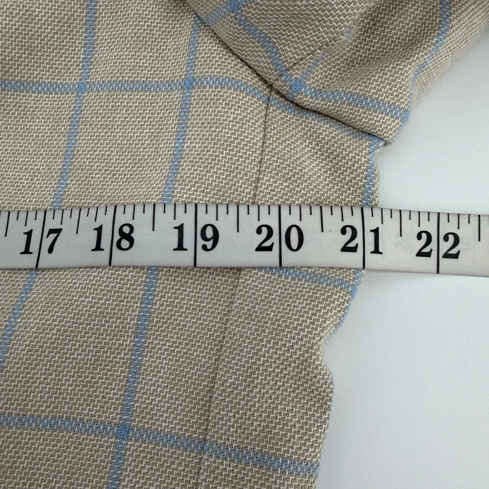 J.M. Haggar Sport Coat Mens 40S Tan Blue Windowpane Slim Cotton Blazer HJ80054